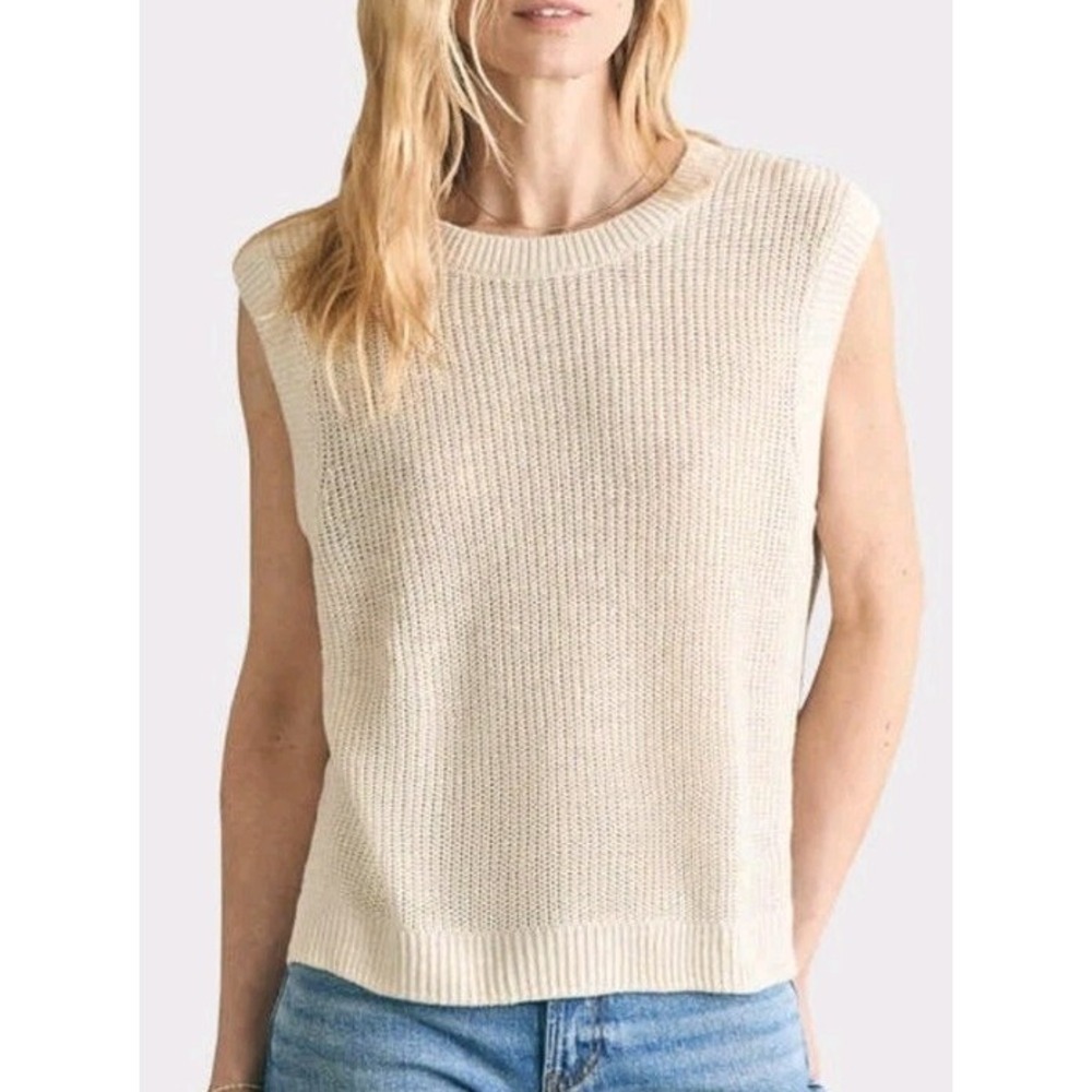 NWT Faherty Miramar Linen Muscle Tank Summer Sand S Organic Cotton Costal Beach